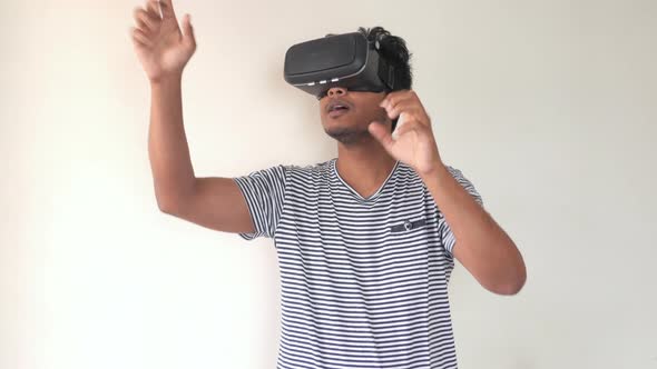  Young Man Wearing Virtual Reality Headset, Vr Box.