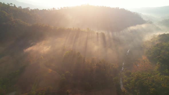 Aerial view of farmers farmland in dry season. beautiful scenery in the morning