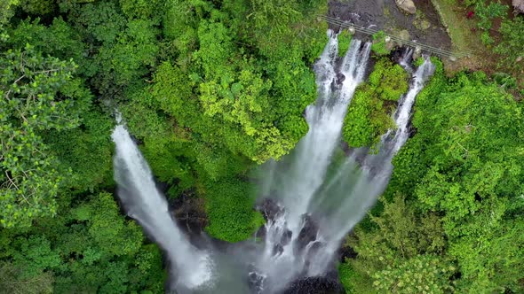Sekumpul waterfall, Bali, Indonesia. Aerial view on the waterfall