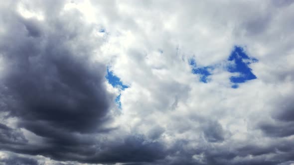 Timelapse, the Sky Before a Thunderstorm. Thunder Clouds Are Running, Gathering in the Dark Sky.