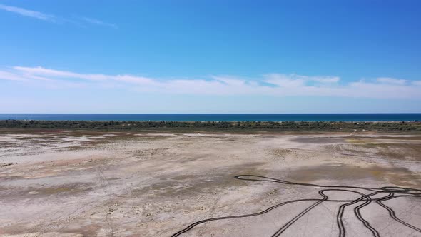 Aerial photography of the Black Sea in Anapa. Shooting a shallow bay in sunny weather.