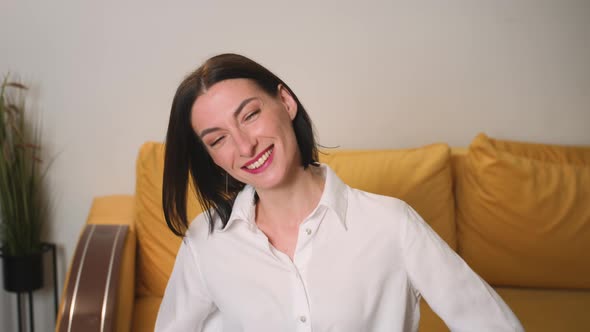 Portrait of Happy Woman Smiling Young Attractive Businesswoman Laughs Looking at Camera Successful