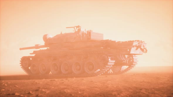 World War II Tank in Desert in Sand Storm