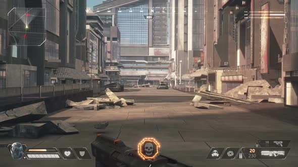 Fake 3D game, Sci-fi city shooter with hud