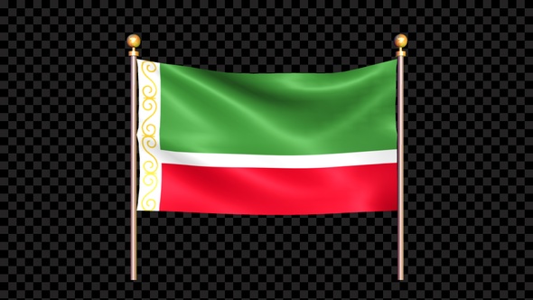 Flag Of Chechen Repub Lic Waving In Double Pole Looped