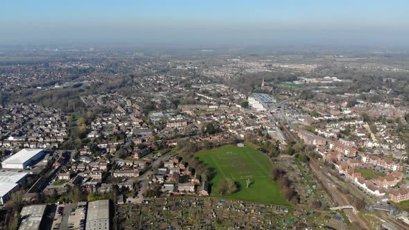 Aerial footage of the UK British town of Wokingham