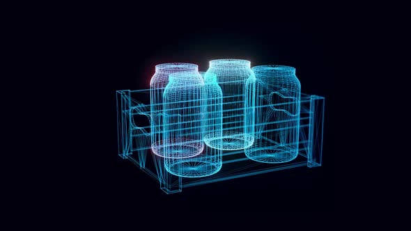 Wooden Crate With Jars Hologram Rotating 4k