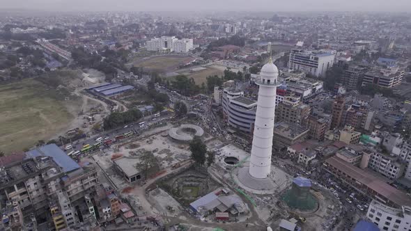 Aerial view of Kathmandu next to the Dharahara Tower