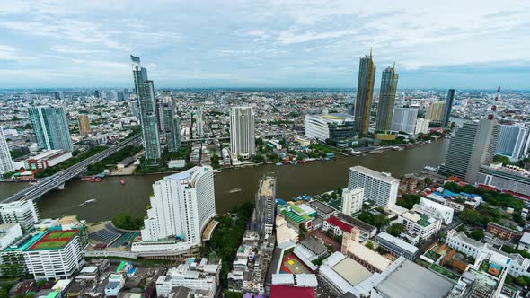 time lapse of Bangkok city with Chao Phraya River, Thailand