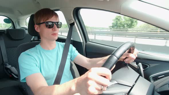 Happy Man Singing in Car Slow Motion