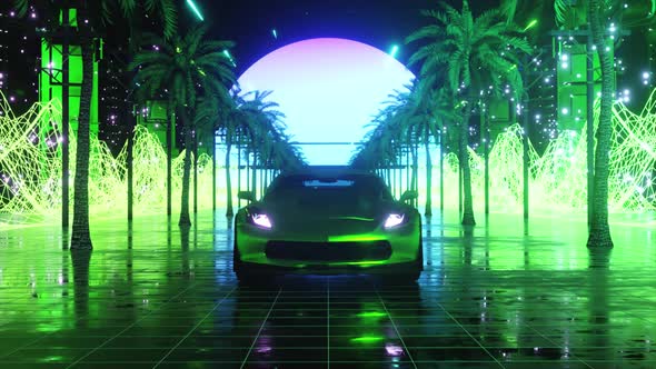 Car and City in Neon Style