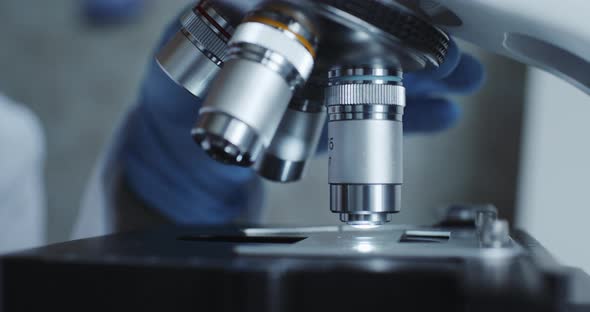 Microscope with Metal Lens at Laboratory