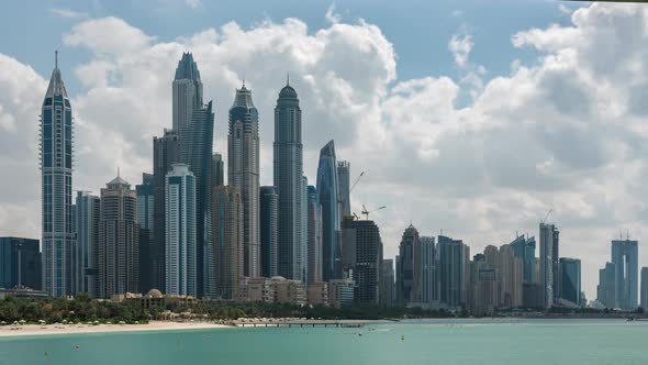 Day Timlapse of Dubai Marina Skyline and Clouds from Palm Jumeirah