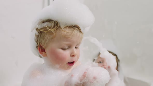 Bath Time For Baby Boy And Sister