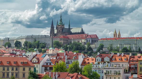 Charles Bridge and Prague Castle Timelapse View From Embankment Czech Republic