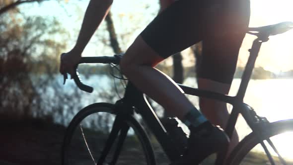 Cyclist On Bike Cycling And Pedaling Sport Recreation.Gear System Bicycle And Bike Wheel Rotation.