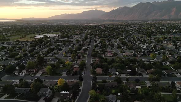 Aerial view looking down at streets in Spanish Fork City, Utah