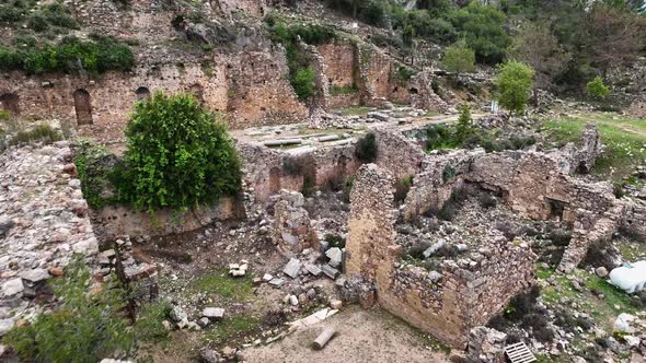 Old ruined city Syedra Turkey Alanya 4K Aerıal Vıew