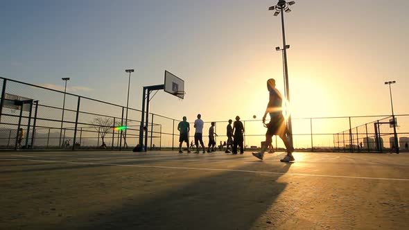 Basketball Match During Sunset