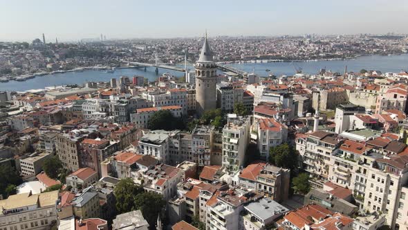 Aerial Drone View Galata Tower Istanbul