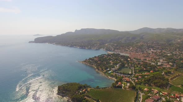 Aerial travel drone view of Cassis, Southern France.