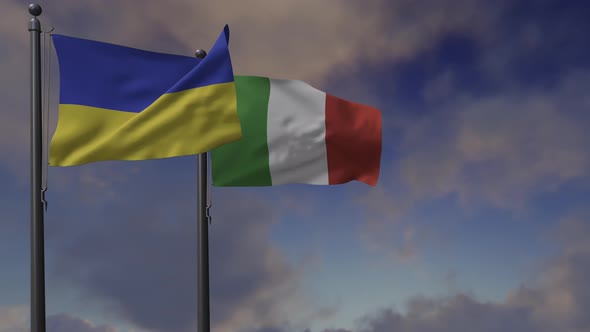 Italy Flag Waving Along With The National Flag Of The Ukraine - 4K