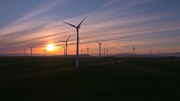 Wind Farm In The Sunset
