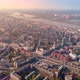 Top View of the Center of a European City, Beautiful Sunrise in a Big City on the River, Sun Glare - VideoHive Item for Sale