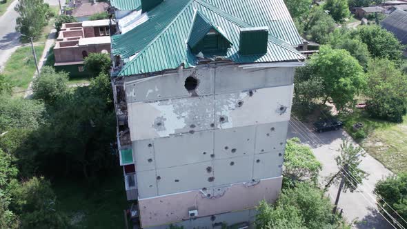 War in Ukraine  a Destroyed Building in the City of Makariv