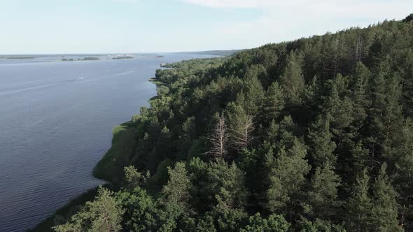 Dnipro River. Aerial View. Ukraine. Slow Motion