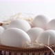 Close-up of a basket with white chicken eggs. - VideoHive Item for Sale
