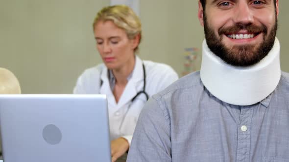 Patient with a cervical collar