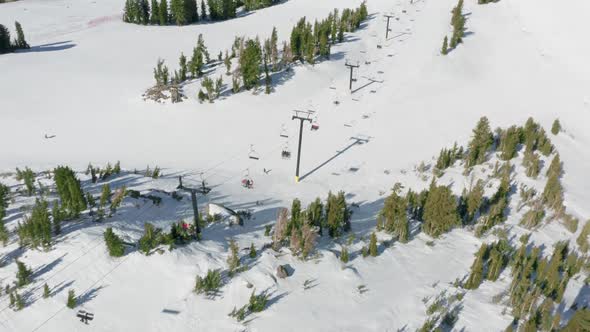 Scenic Snowfall Over Skiers and Snowboarders Riding the Ski Char Lift USA