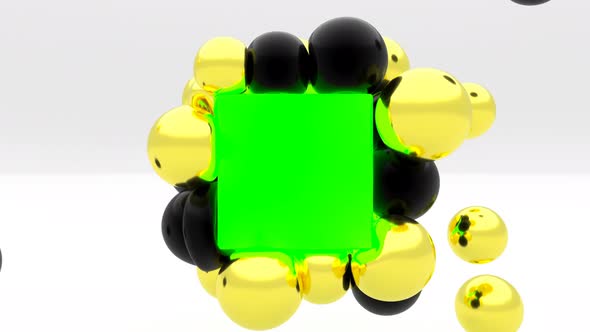 Gold Black Soft Body Sphere Collide on Green Box 3d Stylish Minimalistic Cover Footage