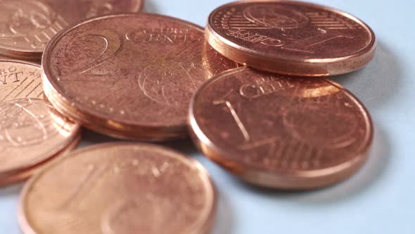 1 and 2 Euro Cent Coins Macro View
