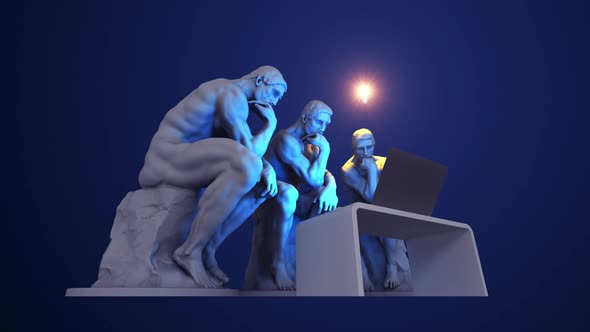 Three thinkers with a computer