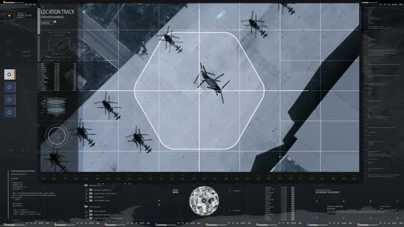 Military target tracking interface spotted the helicopter on the army base alt