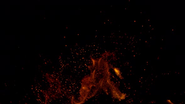 Super Slow Motion Shot of Fire Flames and Sparks Isolated on Black Background at 1000Fps