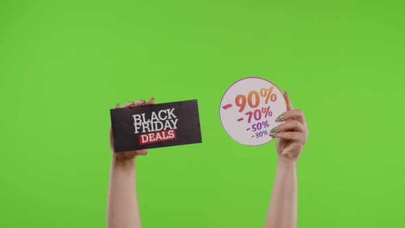Black Friday Deals and Purchase Discount Percentage Advertisement Inscriptions on Chroma Key