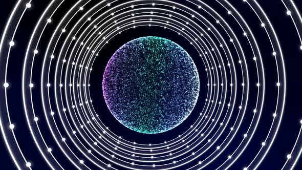 circulate shinny circle motion effect animation with particle on space black and blue background