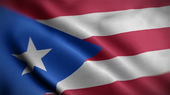 Puerto Rico Flag Closeup Blowing In Wind