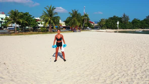 Beautiful ladies enjoying life on tranquil coast beach vacation by turquoise ocean and white sandy b