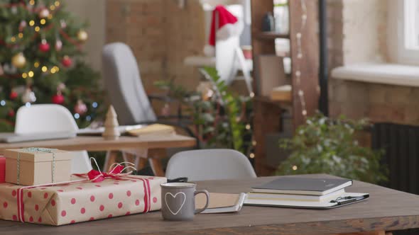 Interior of Office Decorated for Christmas