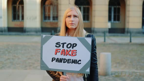 Young Woman Protesting Against Fake Pandemic