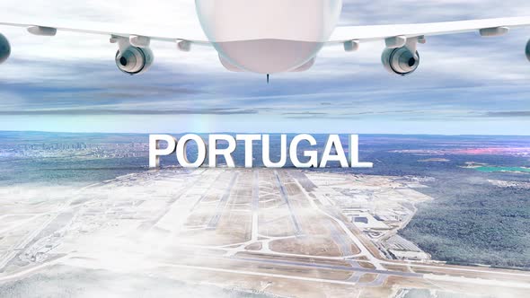 Commercial Airplane Over Clouds Arriving Country Portugal