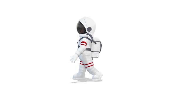 Cosmonaut Walking Side View on White Background