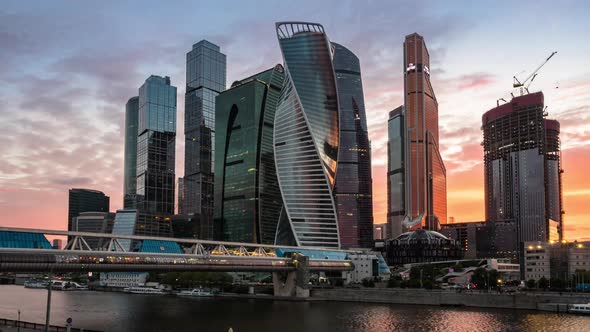 Skyscrapers of Moscow Business Center City at Beautiful Sunset.