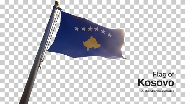 Kosovo Flag on a Flagpole with Alpha-Channel