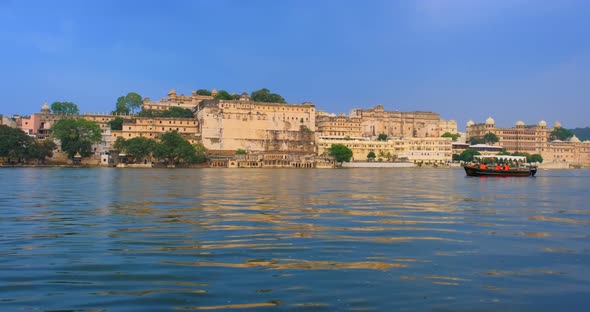 Ghat and Udaipur City Palace on Lake Pichola - Rajput Architecture of Mewar Dynasty Rulers