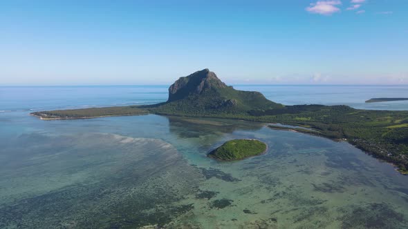 Le Morne Beach MauritiusTropical Beach with Palm Trees and White Sand Blue Ocean and Beach Beds with